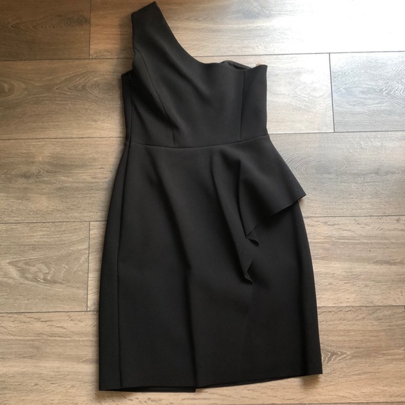 Halston Heritage One Shoulder Black Cocktail Dress